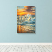 ホワイトホース走ズオンビーチアットサンセット キャンバスプリント (インサイチュ (ウッドフロア))