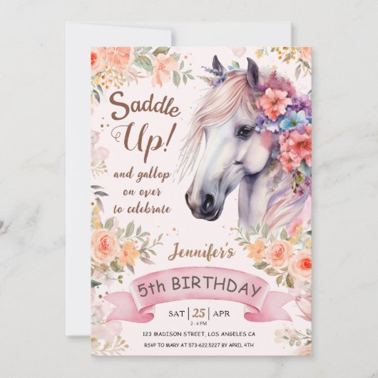 ホワイトホース5th誕生日フローラガールサドルアップ 招待状 (正面)