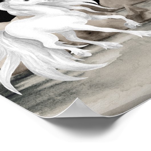 ホワイトホース&ガールとハートフルムーンビーチ ポスター (角)