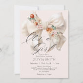 ホワイトボウその女の子のフローラ赤ちゃんシャワー 招待状 (正面)