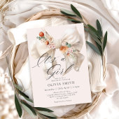 ホワイトボウその女の子のフローラ赤ちゃんシャワー 招待状