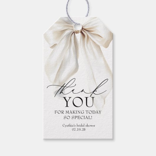 ホワイトボウのブライダルシャワーのお礼 ギフトタグ (正面)