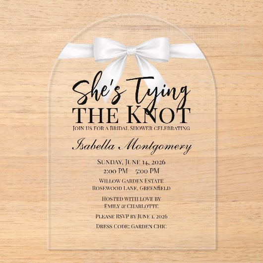 ホワイトボウのShe's Tying the Knotテーマ アクリル招待状 (正面)