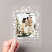 ホワイトボウイラストレーションフォトハッピーホリデイズ アクリル招待状 (インサイチュ (ポータブル))