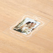 ホワイトボウイラストレーションフォトハッピーホリデイズ アクリル招待状 (レイダウン)