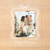 ホワイトボウイラストレーションフォトハッピーホリデイズ アクリル招待状 (正面)