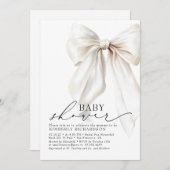 ホワイトボウエレガントベイビーシャワーシッククリーム 招待状 (正面/裏面)