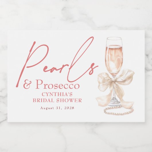 ホワイトボウパール&プロセッコクリームブライダルシャワー スパークリングワインラベル (シングルラベル)