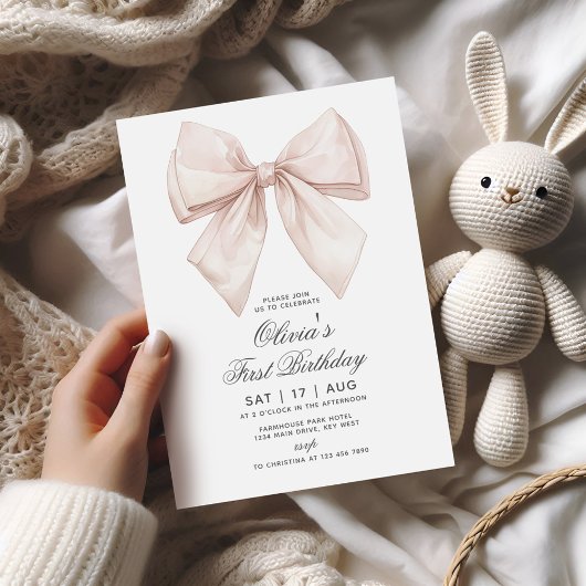 ホワイトボウファースト誕生日招待状 招待状