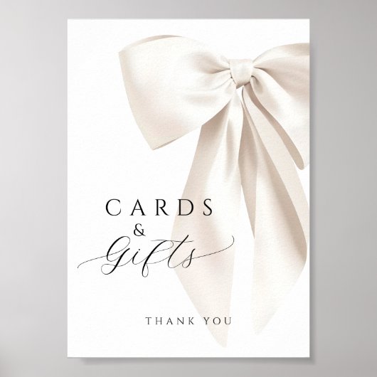 ホワイトボウブライダルシャワーカード&ギフトテーブルサイン ポスター (正面)