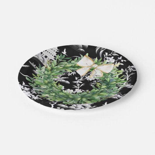 ホワイトボウモノグラムチノワセリ名門私立校風のー ペーパープレート (アングル)