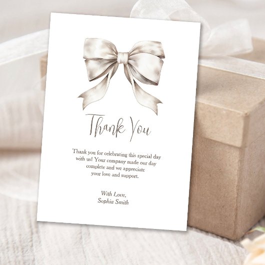 ホワイトボウリボンヴィンテージベビーシャワー サンキューカード