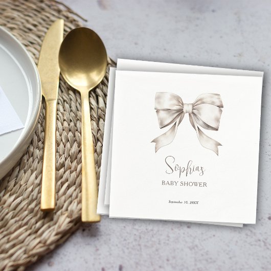 ホワイトボウリボンヴィンテージベビーシャワー スタンダードカクテルナプキン