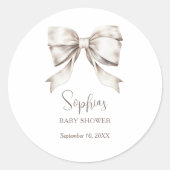 ホワイトボウリボンヴィンテージベビーシャワー ラウンドシール (正面)