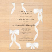 ホワイトボウ彼女は結び目のブライダルシャワーパーティー アクリル招待状 (正面)