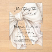 ホワイトボウ彼女は結び目のブライダルシャワー アクリル招待状 (正面)