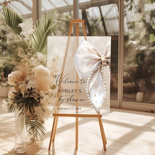 ホワイトボウ赤ちゃんシャワーへようこそ アクリルサイン