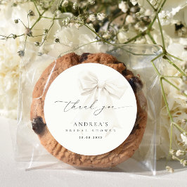 ホワイトボウ エレガント スクリプト ブライダルシャワー サンクス ラウンドシール