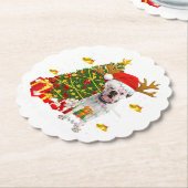ホワイトボクサードッグクリスマスライトツリーサンタハット ペーパーコースター (アングル)