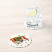 ホワイトボクサードッグクリスマスライトツリーサンタハット ペーパーコースター (インサイチュ)