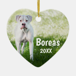 ホワイトボクサーパーソナライズされたクリスマスドッグオーナメント セラミックオーナメント