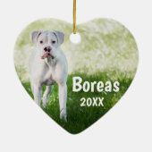 ホワイトボクサーパーソナライズされたクリスマスドッグオーナメント セラミックオーナメント (裏面)