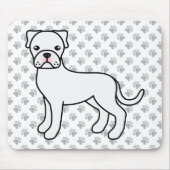 ホワイトボクサー犬かわいい漫画イラストレーション&ポーズ マウスパッド (正面)
