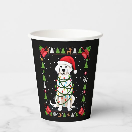 ホワイトボクサー犬のダサ可愛いクリスマスセーター クリスマスの贈り物 紙コップ (正面)