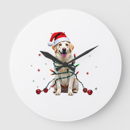 ホワイトボクサー犬のユーモラスなクリスマスセーター おもしろ Xmas ラージ壁時計 (正面)