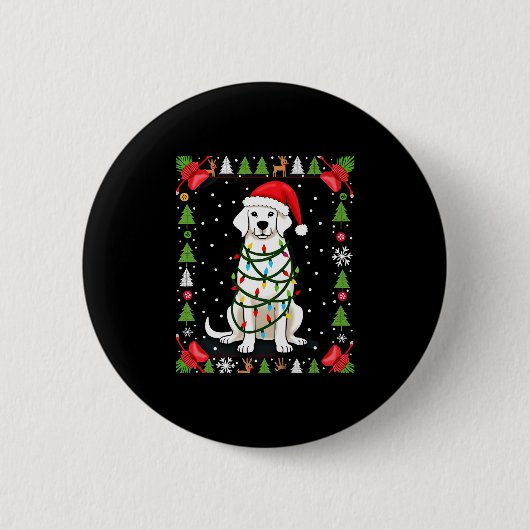 ホワイトボクサー犬のユー�ガクリスマスセーター クリスマスの面白いTシャツ 缶バッジ (正面)