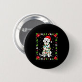 ホワイトボクサー犬のユー�ガクリスマスセーター クリスマスの面白いTシャツ 缶バッジ (正面&裏面)
