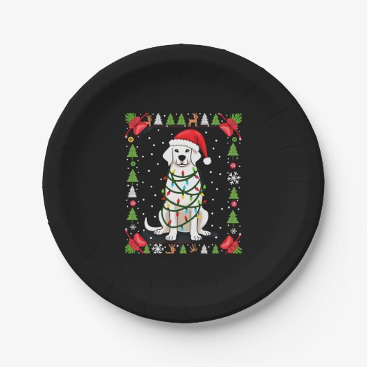 ホワイトボクサー犬 クリスマスのセーター クリスマスのTシャツ メンズ レディース おもしろ かわい ペーパープレート (正面)
