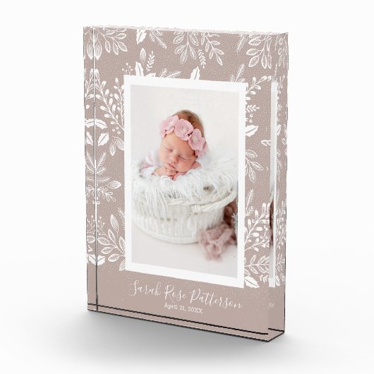 ホワイトボタニカルオンタウペ名前をカスタムする フォトブロック (右)