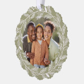 ホワイトボタニカルクリスマスリースカスタム写真 オーナメントカード (左)