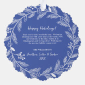 ホワイトボタニカルクリスマスリースカスタム写真 オーナメントカード (裏面)