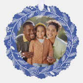 ホワイトボタニカルクリスマスリースカスタム写真 オーナメントカード (正面)