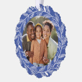 ホワイトボタニカルクリスマスリースカスタム写真 オーナメントカード (左)