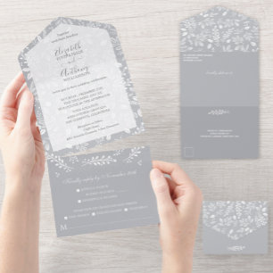 ホワイトボタニカルグレーNo 結婚envelopes's オールインワン招待状