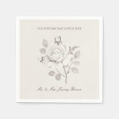 ホワイトボタニカルバラ結婚式 スタンダードカクテルナプキン (正面)