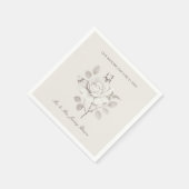 ホワイトボタニカルバラ結婚式 スタンダードカクテルナプキン (角)