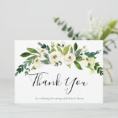 ホワイトボタニカルフローラエレガントウェディング婚約 サンキューカード (スタンド正面)