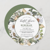 ホワイトボタニカルラウンドブライダルシャワー招待 (正面/裏面)