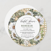 ホワイトボタニカルラウンドブライダルシャワー招待 (正面/裏面)