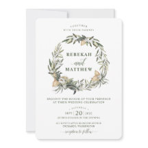 ホワイトボタニカルリース |結婚式招待状