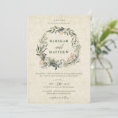 ホワイトボタニカルリース |結婚式招待状 招待状 (スタンド正面)