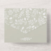ホワイトボタニカル淡い色のグリーンNoエンベロ結婚ング オールインワン招待状 (裏面)