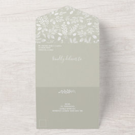ホワイトボタニカル淡い色のグリーンNoエンベロ結婚ング オールインワン招待状