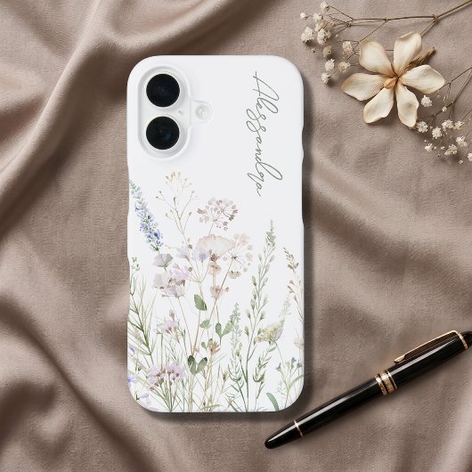 ホワイトボヘミアン水彩野の花 iPhone 16ケース