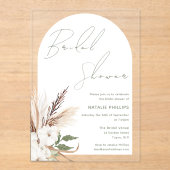 ホワイトボホアーチフローラブライダルシャワー アクリル招待状 (正面)