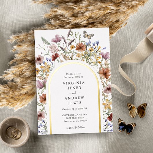 ホワイトボホアーチ結婚式招待状 箔招待状